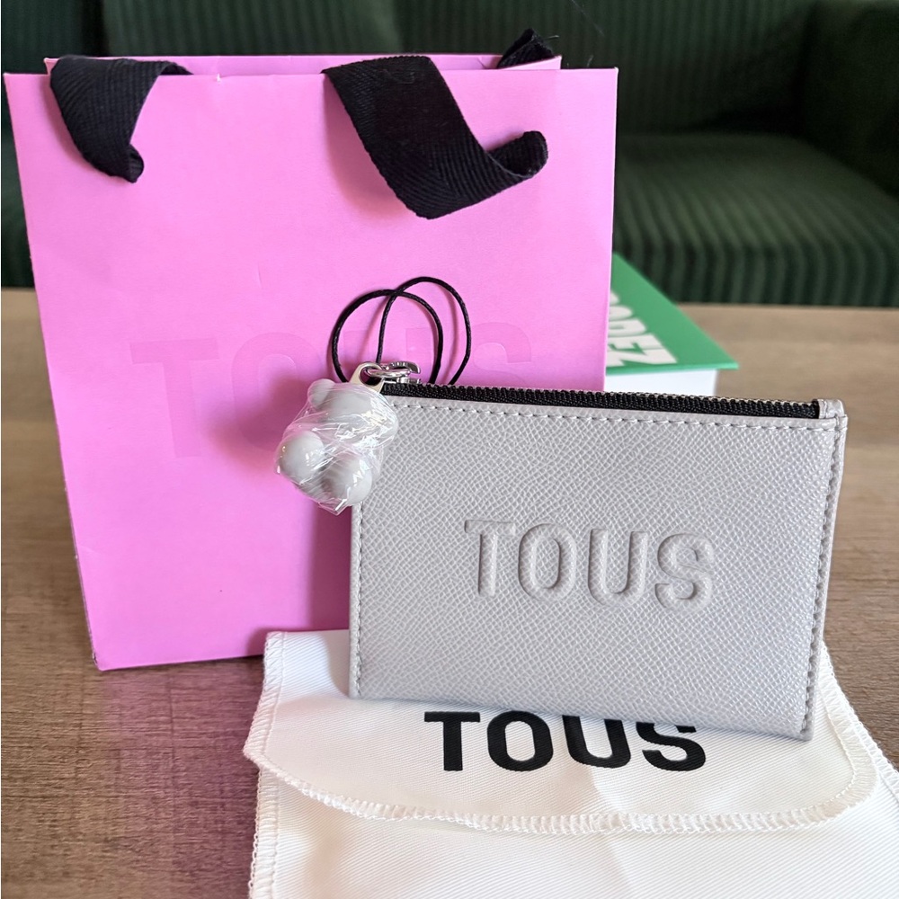 Limited Edition Tous Light Gray Card Holder with Bear Charm - Authentic & BNWT!